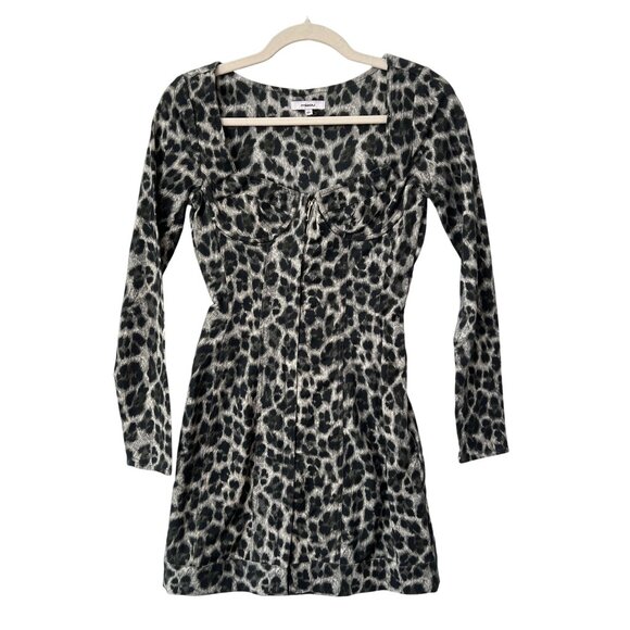 Miaou DREE Bustier Leopard Mini Dress Size S Animal Print Gray Black Cotton Chic - Picture 2 of 7